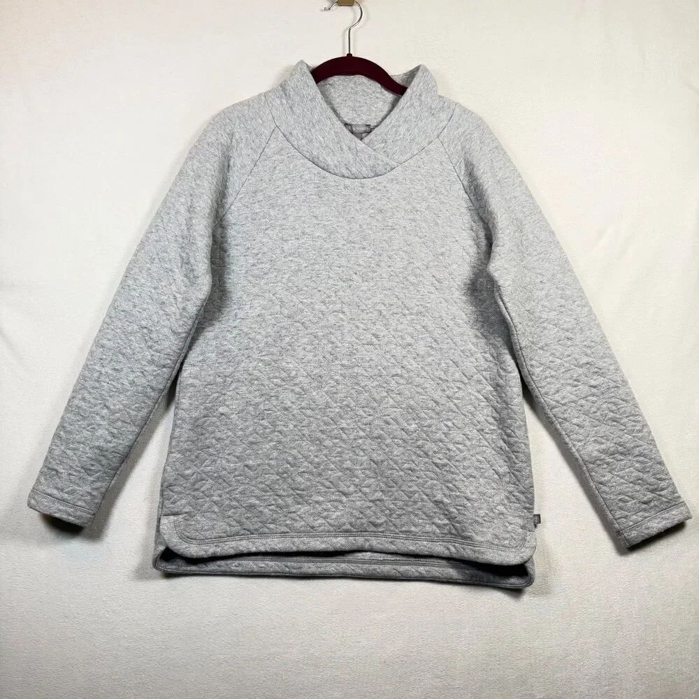 T by Talbots Gray Quilted Pullover Sweatshirt Small Silver Metallic Accent